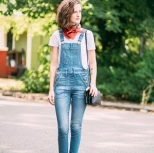 Madewell Bib overalls jeans raw frayed hem XS 0 24